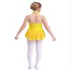 FEESHOW Kids Girls Sleeveless Shiny Rhinestone Sequins Floral Printed Figure Ice Skating Dance Dress for Competition Yellow A 10 Years view 2