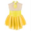FEESHOW Kids Girls Sleeveless Shiny Rhinestone Sequins Floral Printed Figure Ice Skating Dance Dress for Competition Yellow A 10 Years view 4