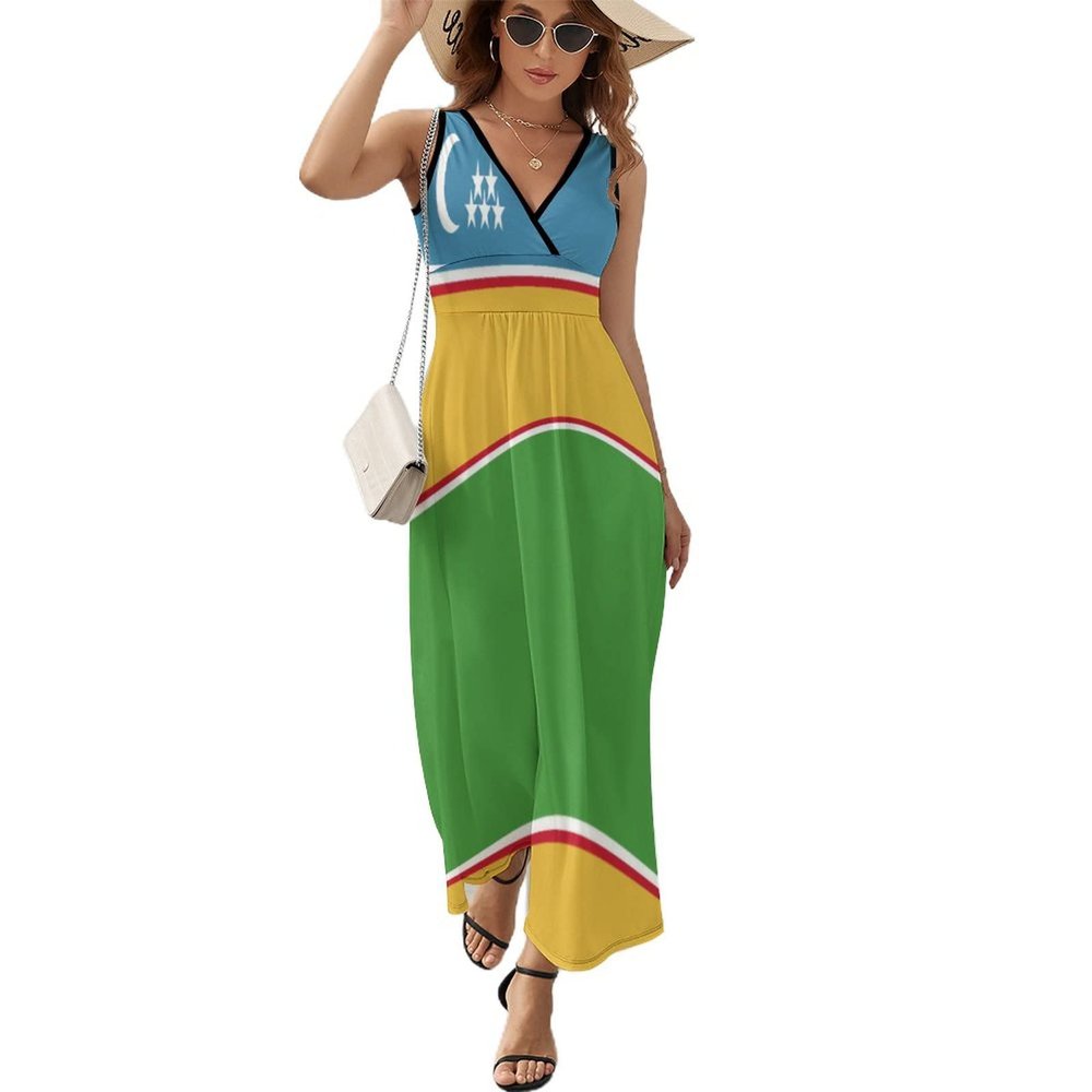 TAIZIYEAH Sleeveless Dress Karakalpakstan Flag Women's Summer Casual Loose Dress Long Dress Short Sleeve for Girls Fashion Skirts L