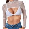QinCiao Women's Mesh Long Sleeve Mock Neck Slim Fit Sheer See Through Crop Shirt Top Cover Ups White XX-Large view 1