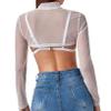 QinCiao Women's Mesh Long Sleeve Mock Neck Slim Fit Sheer See Through Crop Shirt Top Cover Ups White XX-Large view 3
