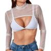 QinCiao Women's Mesh Long Sleeve Mock Neck Slim Fit Sheer See Through Crop Shirt Top Cover Ups White XX-Large view 4