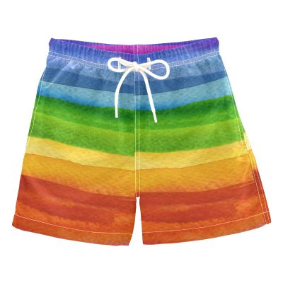 Aflyko Boys' Board Shorts Rainbow Watercolor Stripe Swim Trunk Beach Swimwear 3T