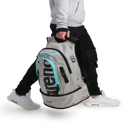 ARENA Unisex Adult Fastpack 3.0 Swimming Athlete Sports Backpack Training Gear Gym Bag for Men and Women, 40 Liters, Ice Gray/Sky Blue