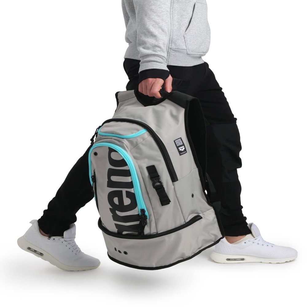 ARENA Unisex Adult Fastpack 3.0 Swimming Athlete Sports Backpack Training Gear Gym Bag for Men and Women, 40 Liters, Ice Gray/Sky Blue