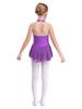 FEESHOW Kids Girls Sleeveless Shiny Rhinestone Sequins Floral Printed Figure Ice Skating Dance Dress for Competition Purple A 12 Years view 2