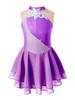 FEESHOW Kids Girls Sleeveless Shiny Rhinestone Sequins Floral Printed Figure Ice Skating Dance Dress for Competition Purple A 12 Years view 3