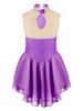 FEESHOW Kids Girls Sleeveless Shiny Rhinestone Sequins Floral Printed Figure Ice Skating Dance Dress for Competition Purple A 12 Years view 4