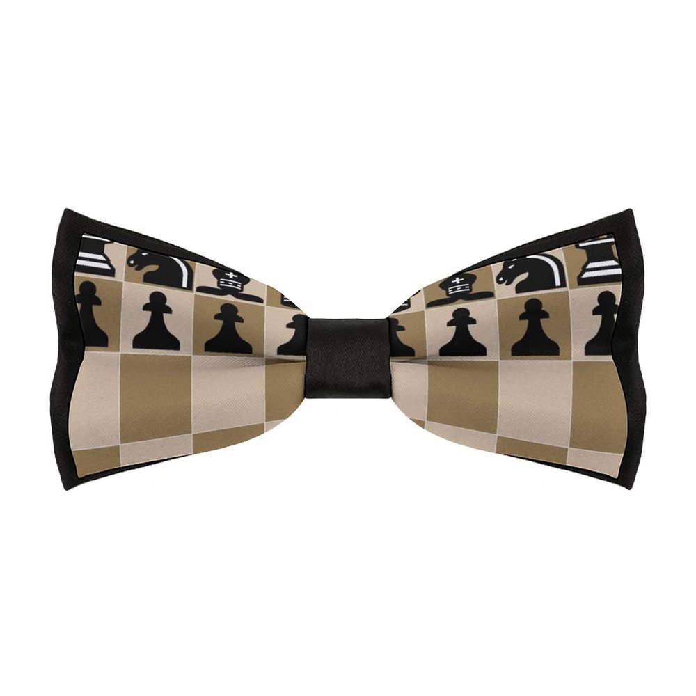 Chess Game Men's Bow Tie Pre-Tied Adjustable Bowtie for Formal Wear Tuxedo Wedding