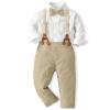 ALINTU Toddler Dress Clothes, Long Sleeve Dress Shirt + Suspender Pants Set, Gentleman Outfits for Boys, Khaki, 3-4T = Tag 110 view 1