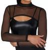 Moily Women Beachwear Bikini Cover Up Mesh Sheer See-Through Long Sleeve Sexy Tops T-Shirt Armsleeve Black XX-Large view 1