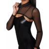 Moily Women Beachwear Bikini Cover Up Mesh Sheer See-Through Long Sleeve Sexy Tops T-Shirt Armsleeve Black XX-Large view 3