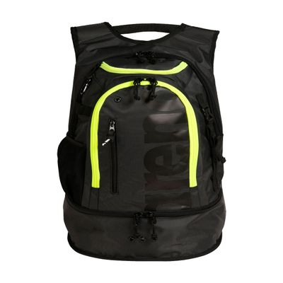 ARENA Fastpack 3.0 Backpack Sports Swim Training Gear Bag Large Capacity Storage Wet Dry Compartments Comfortable Durable Swimmers Triathletes Gym Travel Daily Use, Dark Smoke Black/Neon Yellow