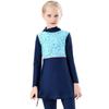 Muslim Swimsuits for Girls Butterfly Flower Printed Top + Pants Full Coverage Swimwear Modest Islamic Hijab Cap Beachwear Swimming Round Neck Burkini Bathing Suit Blue Long Sleeve 5-6 Years view 2