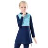 Muslim Swimsuits for Girls Butterfly Flower Printed Top + Pants Full Coverage Swimwear Modest Islamic Hijab Cap Beachwear Swimming Round Neck Burkini Bathing Suit Blue Long Sleeve 5-6 Years view 3