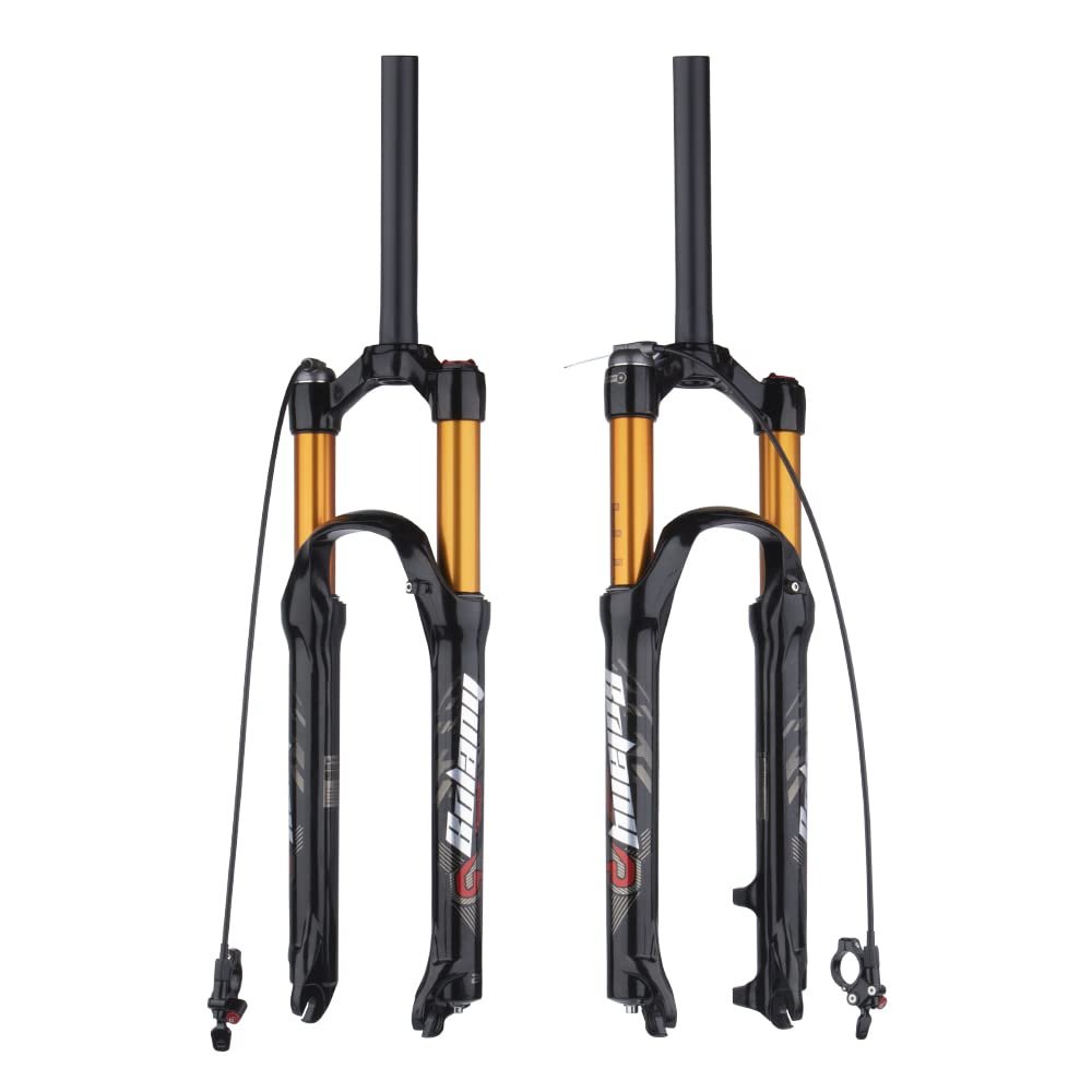 BOLANY 26/27.5/29 inch Bike Air Suspension Fork 120mm Travel Rebound Adjust 1/8 Straight/Tapered Tube Manual/Remote Lockout Bicycle Forks QR 9mm MTB Front Fork (Straight-Remote, 29inch)