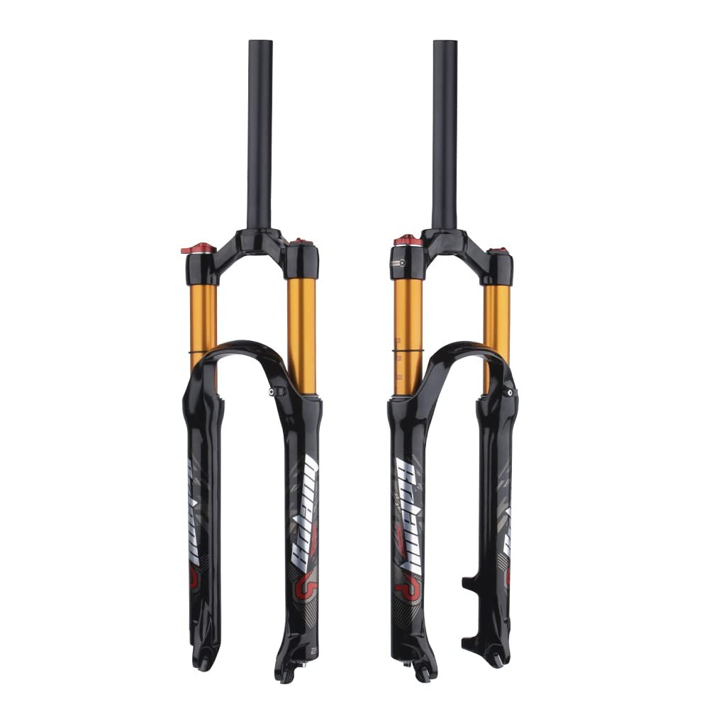 BOLANY 26/27.5/29 inch Bike Air Suspension Fork 120mm Travel Rebound Adjust 1/8 Straight/Tapered Tube Manual/Remote Lockout Bicycle Forks QR 9mm MTB Front Fork (Straight-Manual, 27.5inch)