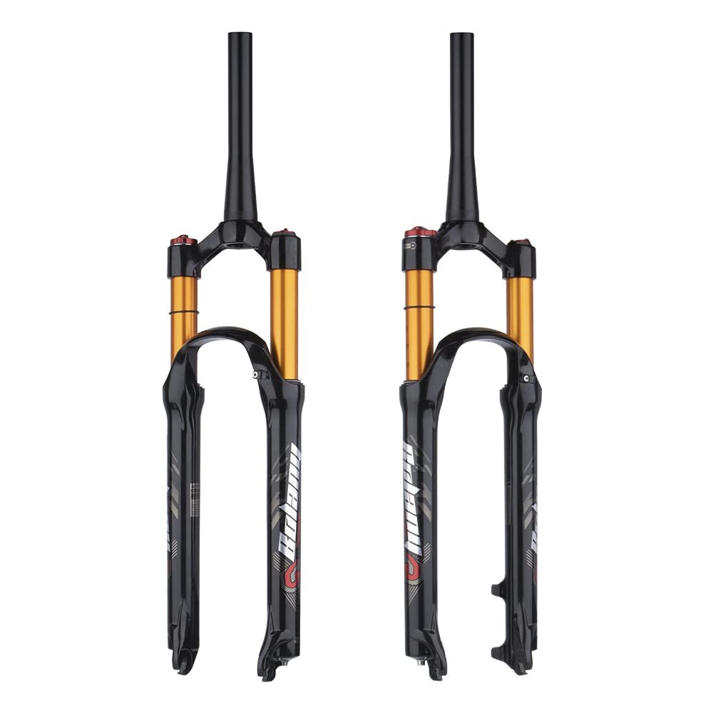 BOLANY 26/27.5/29 inch Bike Air Suspension Fork 120mm Travel Rebound Adjust 1/8 Straight/Tapered Tube Manual/Remote Lockout Bicycle Forks QR 9mm MTB Front Fork (Tapered-Manual, 26inch)