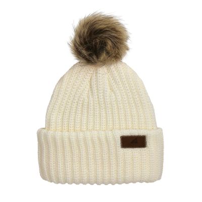 Arctic Gear Made in The USA Adult Acrylic Ribbed Cuff with Pom Natural Vanilla with Shepard Pom
