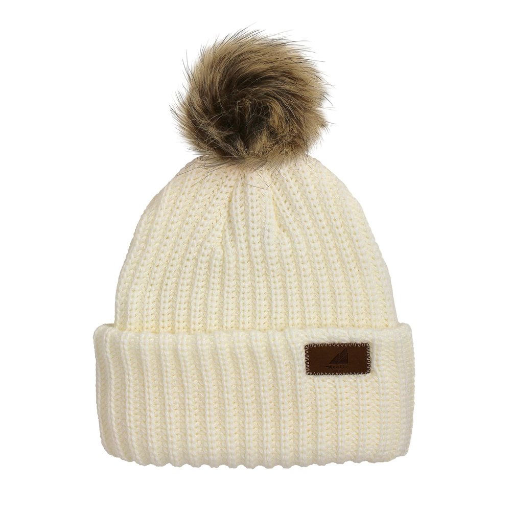 Arctic Gear Made in The USA Adult Acrylic Ribbed Cuff with Pom Natural Vanilla with Shepard Pom