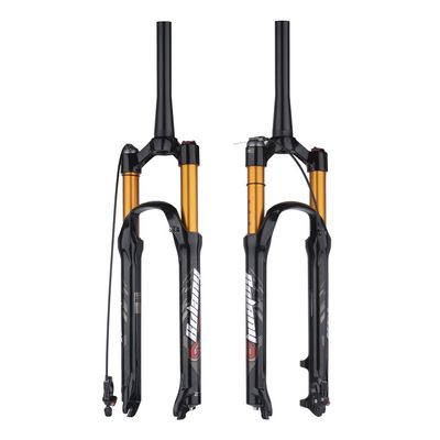 BOLANY 26/27.5/29 inch Bike Air Suspension Fork 120mm Travel Rebound Adjust 1/8 Straight/Tapered Tube Manual/Remote Lockout Bicycle Forks QR 9mm MTB Front Fork (Tapered-Remote, 26inch)