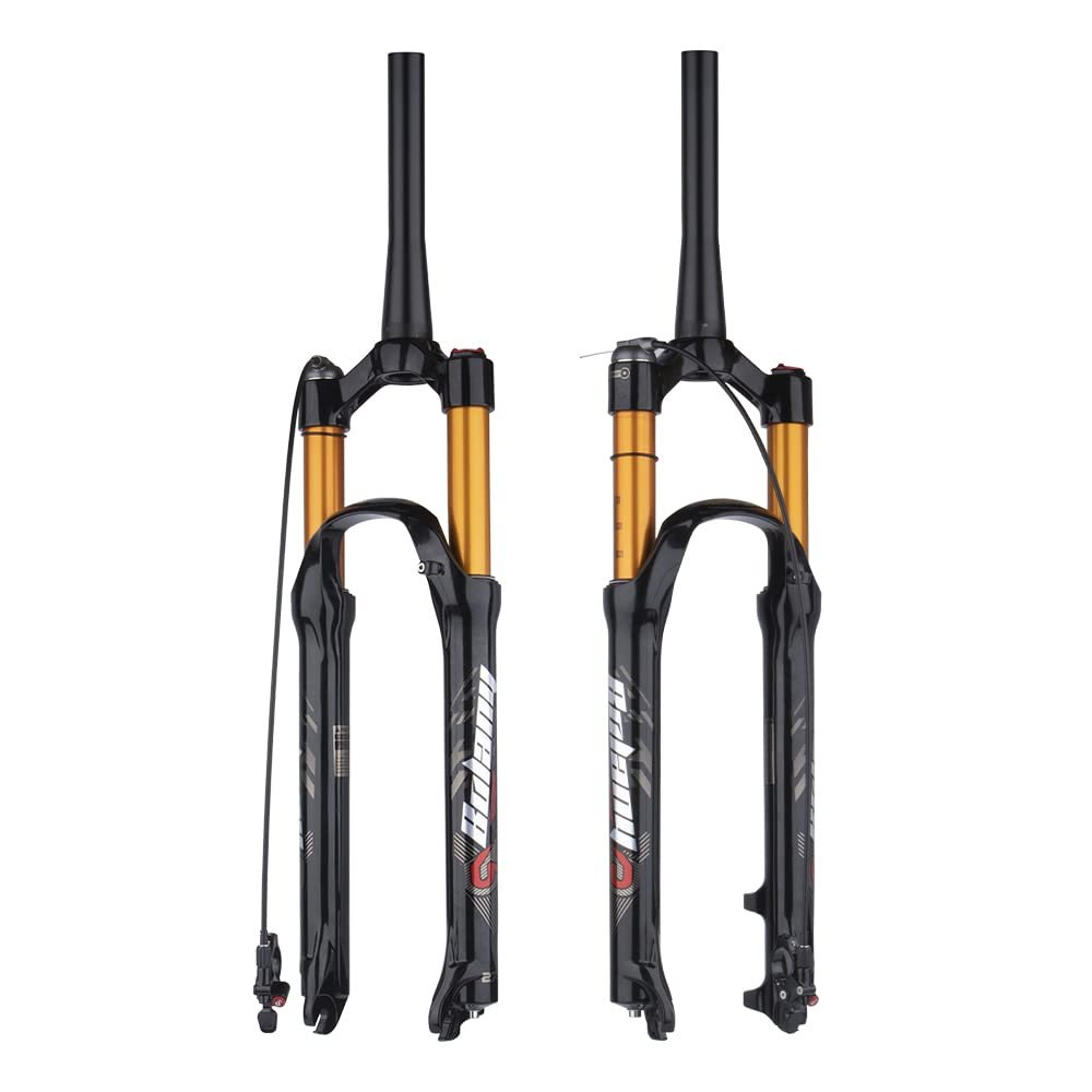 BOLANY 26/27.5/29 inch Bike Air Suspension Fork 120mm Travel Rebound Adjust 1/8 Straight/Tapered Tube Manual/Remote Lockout Bicycle Forks QR 9mm MTB Front Fork (Tapered-Remote, 26inch)