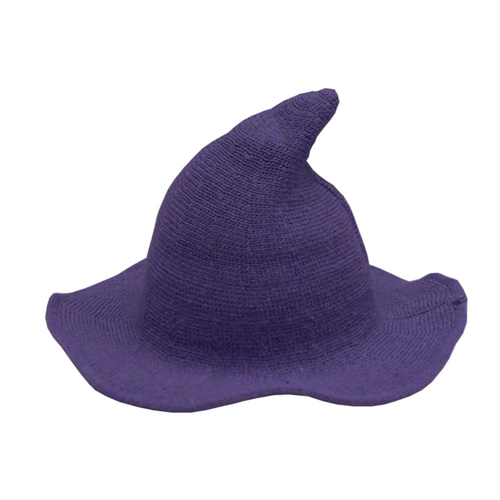 BULINGNA Halloween Witch Hat for Women Girls, Foldable Wide Brim Spire Knitted Wool Wizard Hat for Halloween Party Cosplay Costume (Adult, Purple)