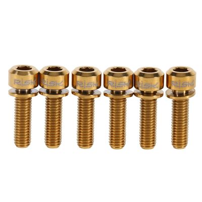 6Pcs tita nium Alloy M5 X 18Mm Bolts Screw with Washers Set , bikes Stem bolts , Hex Tapered Bolts Screw , for bikes Stem(Gold/Rainbow/Gold)(Oro) , bikes Stem bolts , 6Pcs tita nium Alloy M5 X 18Mm