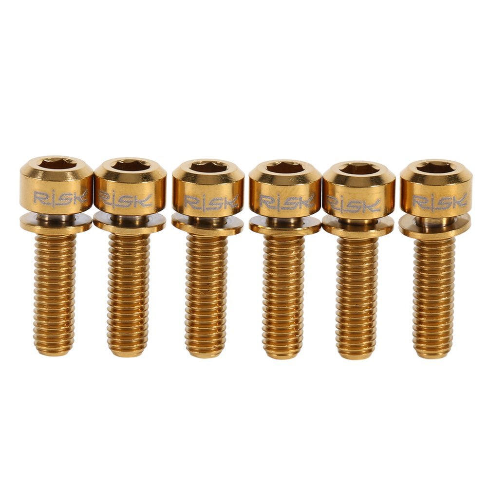 6Pcs tita nium Alloy M5 X 18Mm Bolts Screw with Washers Set , bikes Stem bolts , Hex Tapered Bolts Screw , for bikes Stem(Gold/Rainbow/Gold)(Oro) , bikes Stem bolts , 6Pcs tita nium Alloy M5 X 18Mm