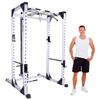 Deltech Fitness DF825L Heavy Duty Squat Rack with LAT Attachment, 1000 lb Weight Capacity, Black and White view 1
