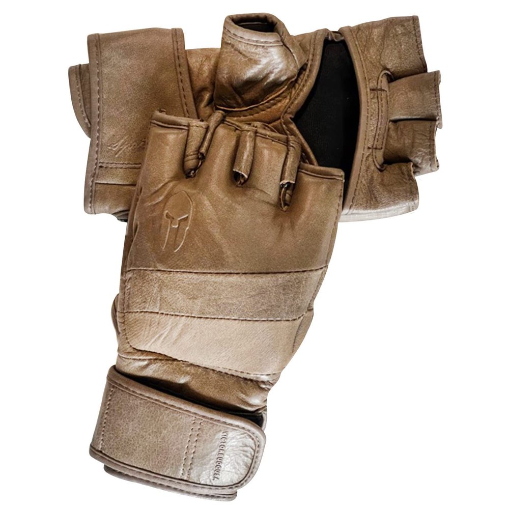 Victorbudo MMA Gloves Grappling Sparring Heavy Bag Boxing Gloves for Men, Maya Hide Leather Boxing Gloves Martial Arts Training Half Finger Adjustable Kickboxing Punching Gloves (Open Pam, M)