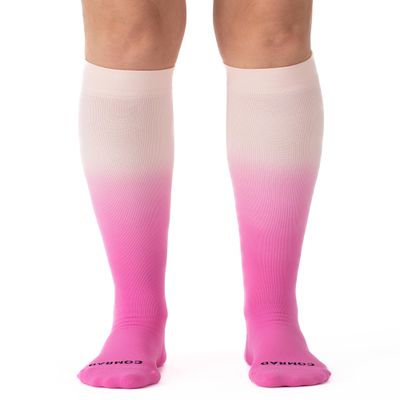 Comrad Nylon Knee High Socks - 15-20mmHg Graduated Compression Socks, (Wide Calf Large, Berry Ombre) - Unisex, 1 Pack