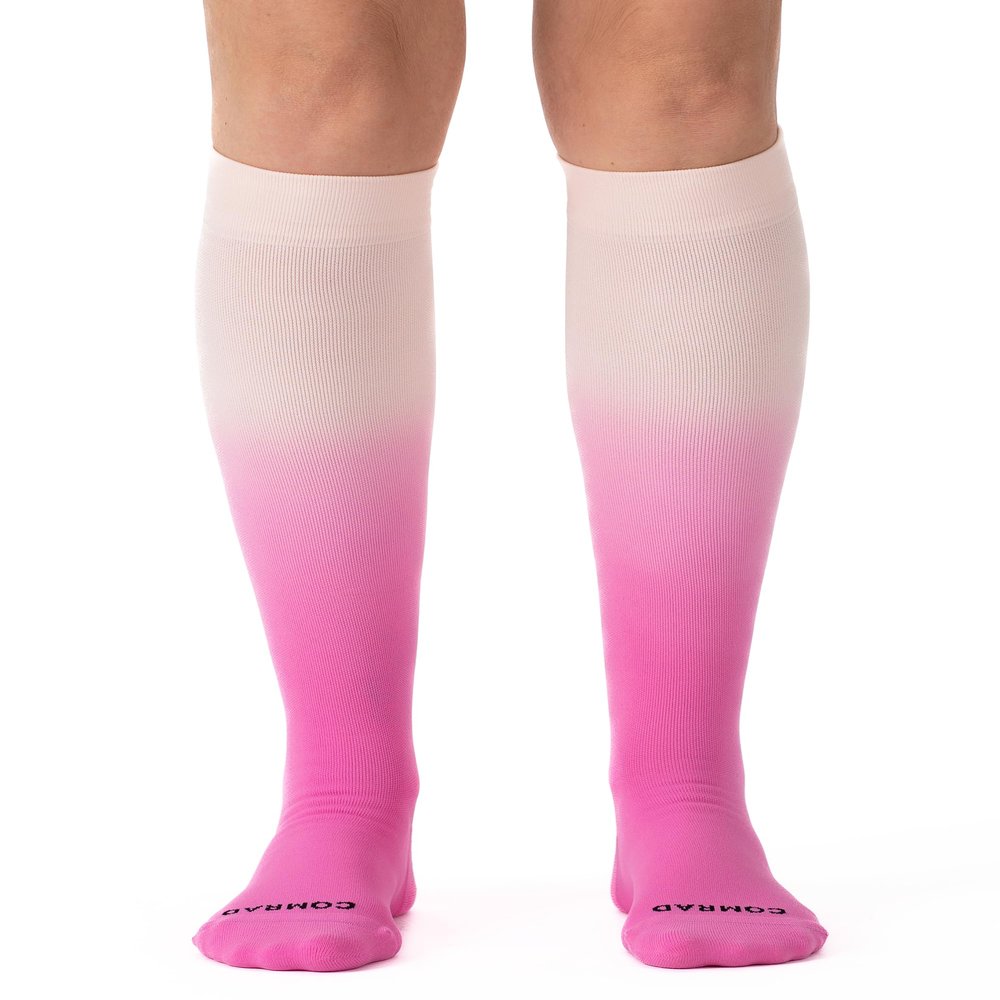 Comrad Nylon Knee High Socks - 15-20mmHg Graduated Compression Socks, (Wide Calf Large, Berry Ombre) - Unisex, 1 Pack