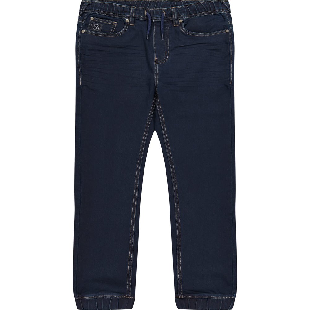 Nautica Boys' Pull-On Stretch Denim Jogger, 5-Pocket Style & Drawstring Closure, Dark Blue, 5