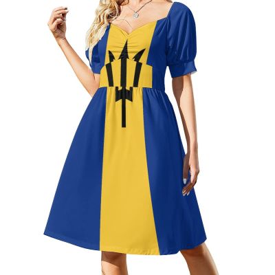 Elegant Casual Barbados Flag Dress for Women Girl's Summer Sun Beach XS