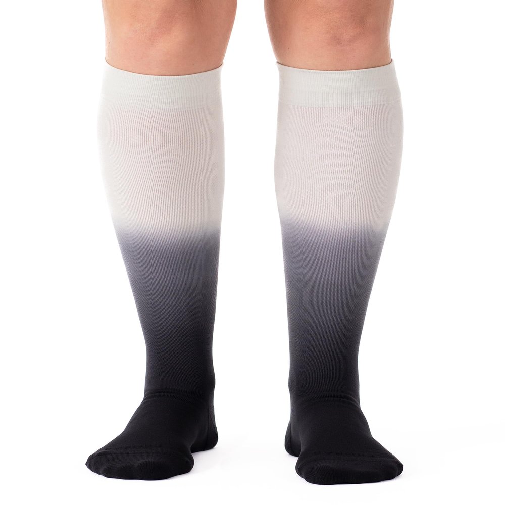 Comrad Nylon Knee High Socks - 15-20mmHg Graduated Compression Socks, (Medium, Black Ombre) - Soft & Breathable Support Socks for Men, Pregnant Women, Nurses, Home, Work, & Travel
