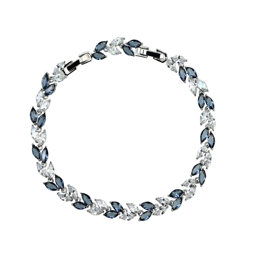 Faship Gorgeous Marquise Dark Blue Clear CZ Crystal Tennis Bracelet - Dark Blue/Clear