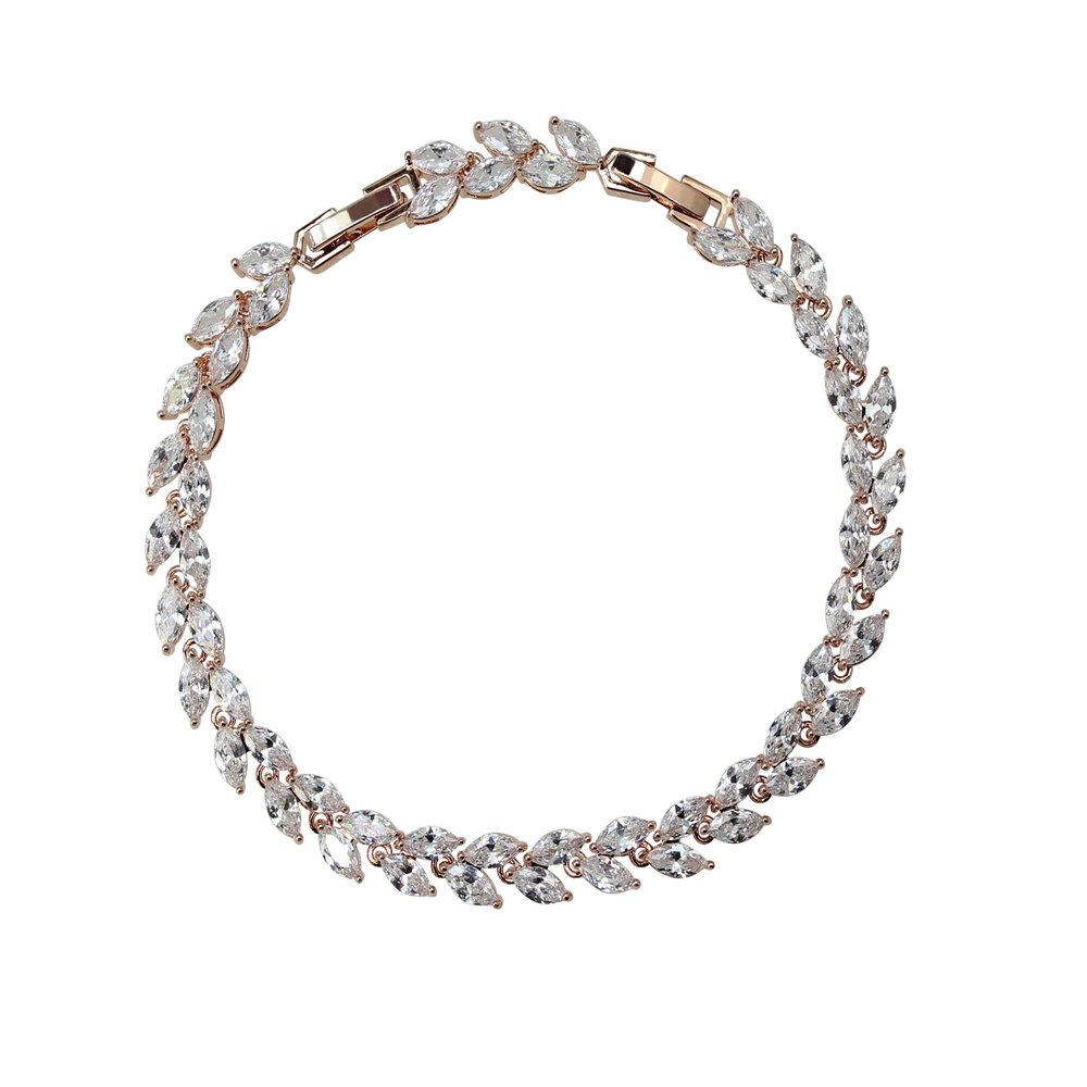Faship Gorgeous Marquise Clear CZ Crystal Tennis Bracelet - Clear/Rose Gold Plated