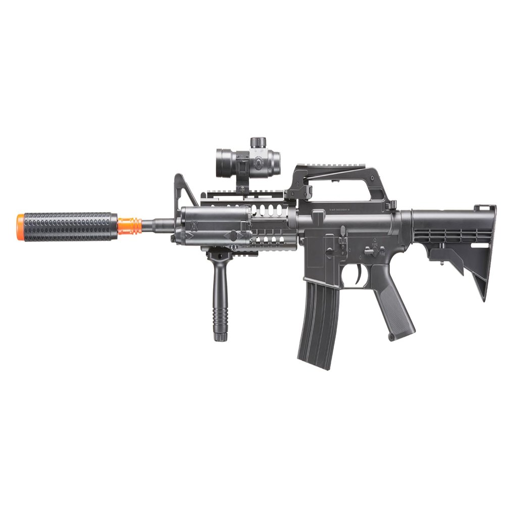 Lancer Tactical M4 Airsoft Spring Power Light Weight with Flashlight, Red Dot, Grip and1000 Rounds 0.12g BBS