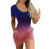 LFEOOST Casual Dresses for Women with Pockets,Summer Fashion Short Sleeve V Neck Gradient Print Slim Fit Mini Dress Wine view 1