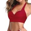 Women Front Twist Wrap Bikini Top Push Up Halter Top Vintage Swimsuit Top Beach Sexy Ruched Front Bathing Suit Top Red view 1