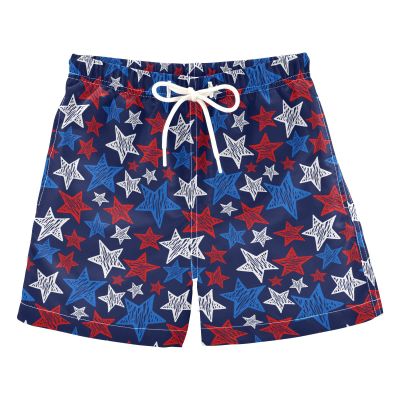 Aflyko 4th of July Board Shorts Doodle Stars Blue Red White Boys Girls Swim Trunk Beach Swimwear