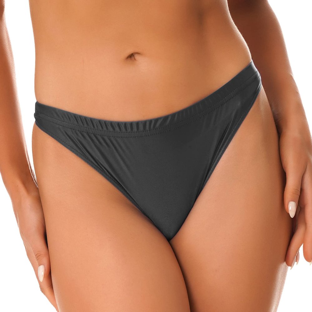 Fldy Women Tanga Thongs Summer Swim Bottoms Ultra Thin Cool Dry Swimsuit Bikini Briefs Underwear Black Large
