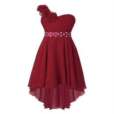 Duoremi Kids Girls One-Shoulder Flower Dress High Low Hem Ball Gown Wedding Evening Dresses Burgundy 16 Years
