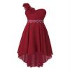 Duoremi Kids Girls One-Shoulder Flower Dress High Low Hem Ball Gown Wedding Evening Dresses Burgundy 16 Years view 1