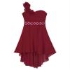 Duoremi Kids Girls One-Shoulder Flower Dress High Low Hem Ball Gown Wedding Evening Dresses Burgundy 16 Years view 3