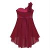 Duoremi Kids Girls One-Shoulder Flower Dress High Low Hem Ball Gown Wedding Evening Dresses Burgundy 16 Years view 4