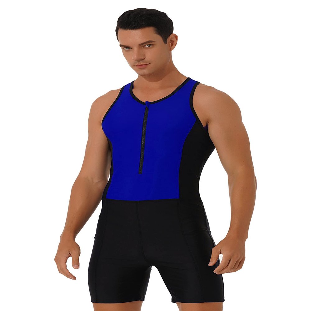 Yhong Men's One Piece Swimsuit Tank Top Jumpsuit Zipper Surfing Diving Suit Swimming Bathing Suit Wetsuit Royal Blue Large