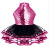 Agoky Kids Girls Sequins Ballet Dance Dress Halter Neck Gymnastic Leotard Skirt Stage Performance Dancewear Outfit Tutu Skirt Rose Sequin Mesh 11-12 view 1
