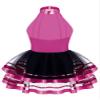 Agoky Kids Girls Sequins Ballet Dance Dress Halter Neck Gymnastic Leotard Skirt Stage Performance Dancewear Outfit Tutu Skirt Rose Sequin Mesh 11-12 view 2